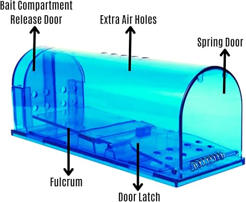 Miniatura 3 de Trampa para ratones viva fácil de atrapar para ratones, topos y ardillas, reutilizable y muy sensible para uso en interiores y exteriores, azul