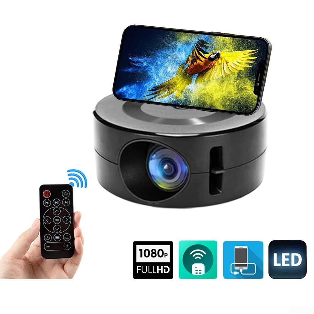 Mini projecteur LED 1080p HD Portable Home Cinéma Projecteur avec Téléphone Même Écran Fonction Noir