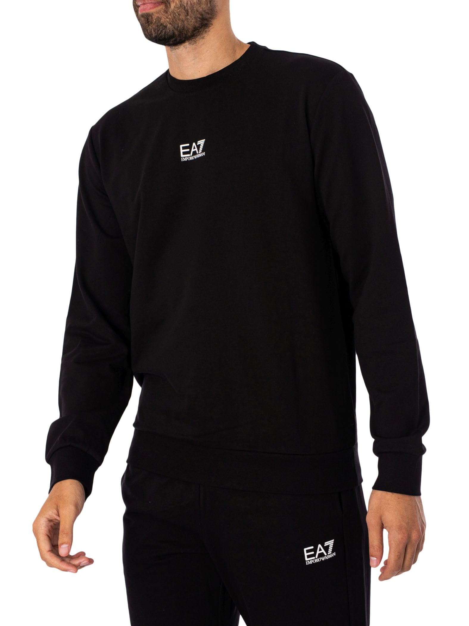EA7 Uomo Felpa con Logo Centrale, Black/White