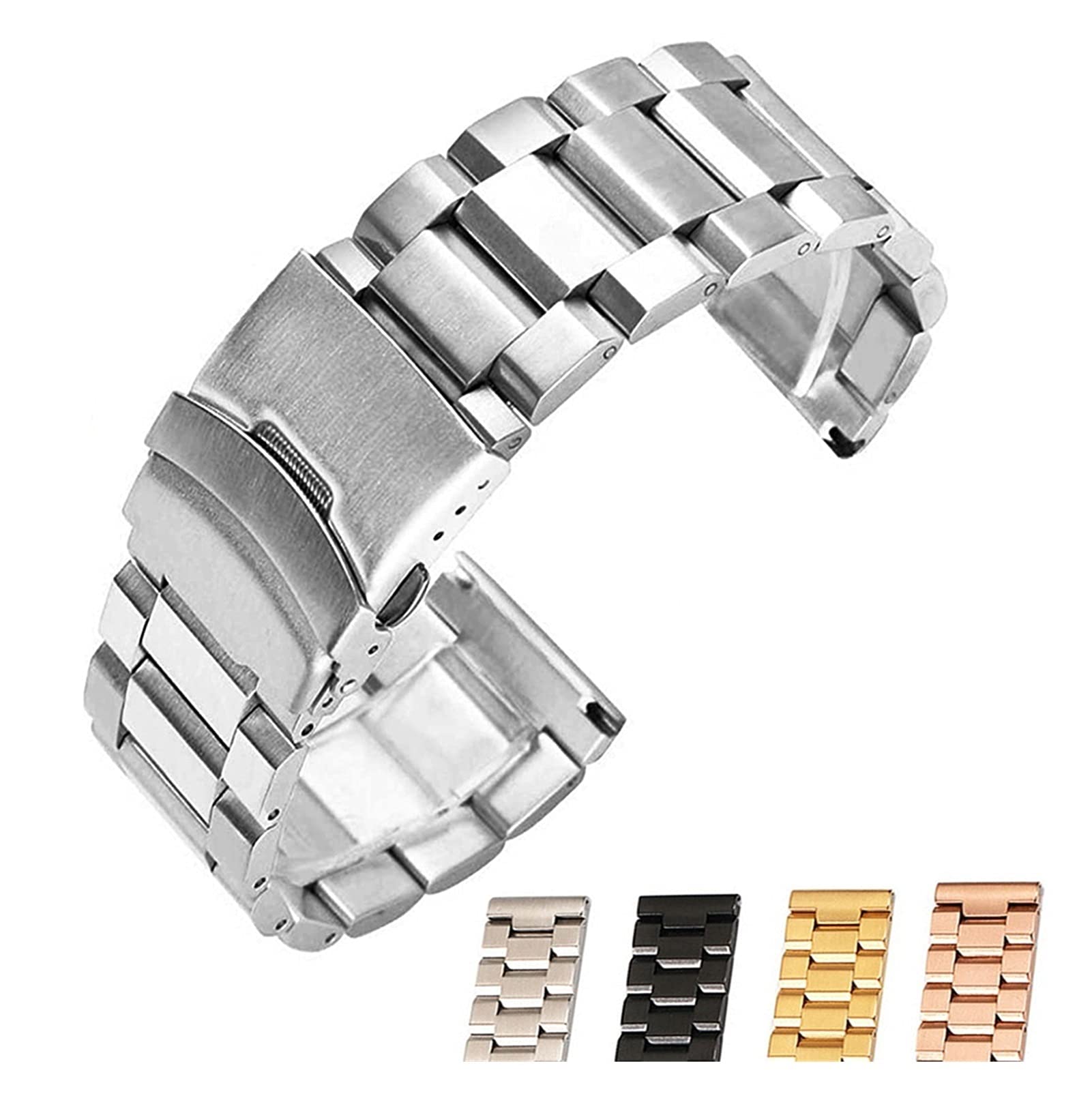 Uhrenarmband aus Edelstahl, 18 mm, 20 mm, 22 mm, 24 mm, massives Metall, Herren-Doppelfaltschließe, Zubehör