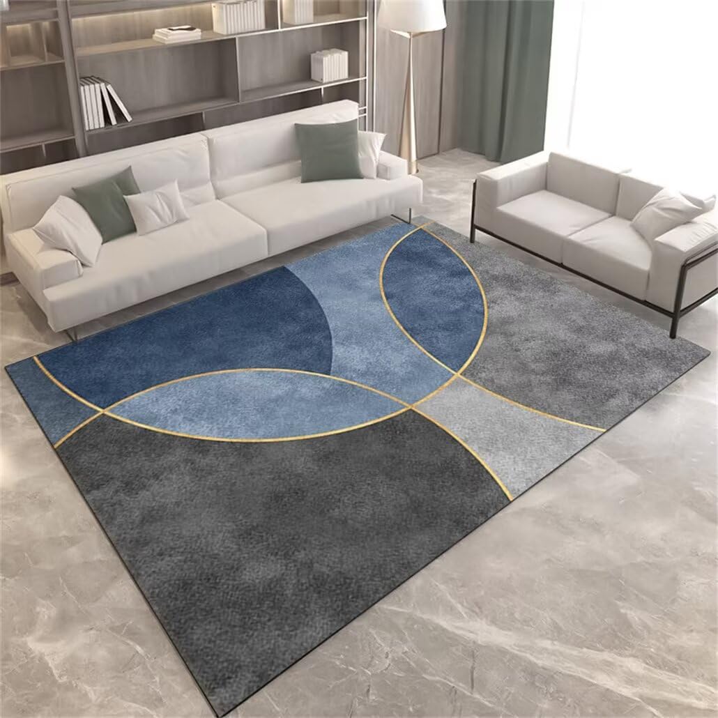 Tapis de cuisine lavable gris et bleu 120x120cm antidérapant pour couloir