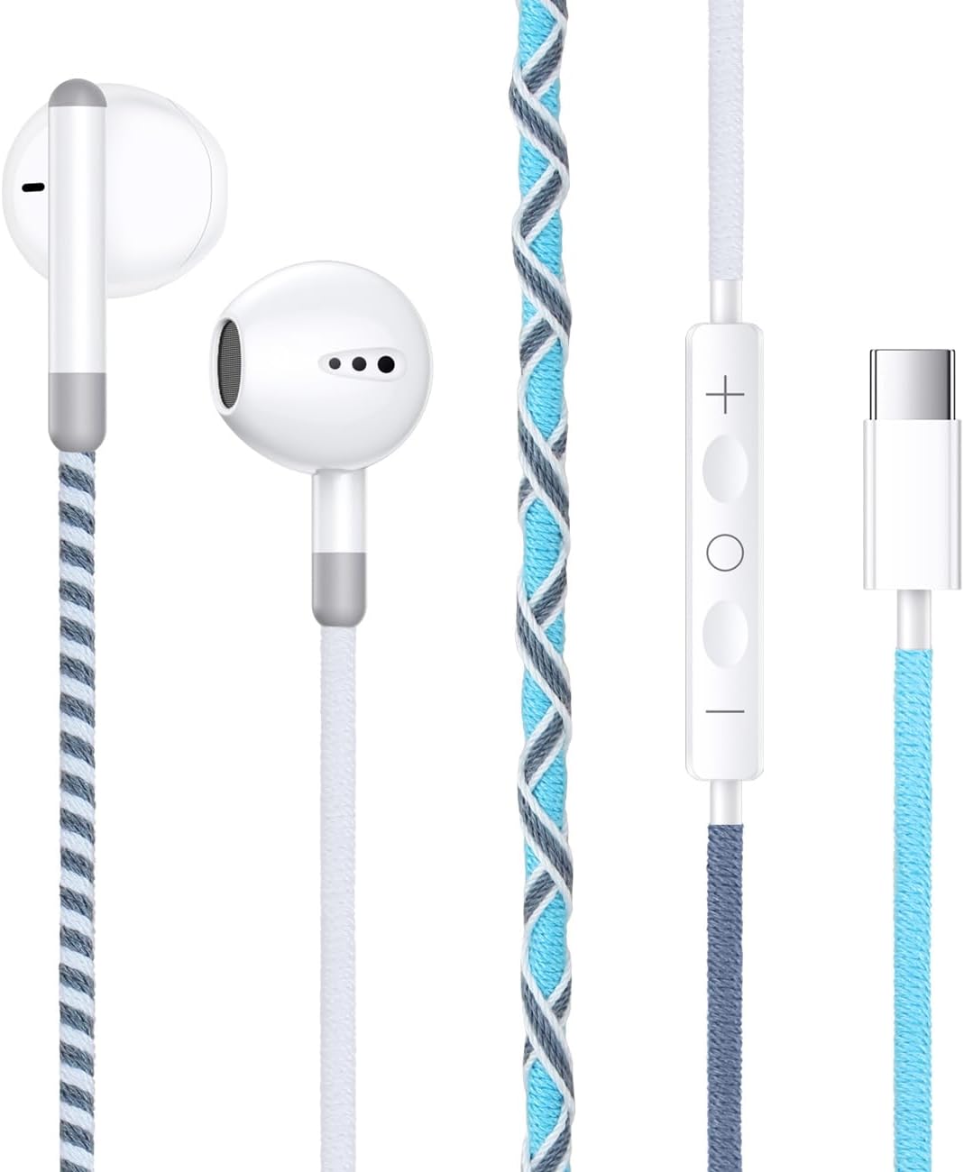 Cord Braided USB C Headphones Wired - Wrapped Type C Wired Earbuds in-Ear Colored Earphones with Mic Adjustable Volume Digital IC chip Compatible with Samsung for iPhone 15/16 image 2
