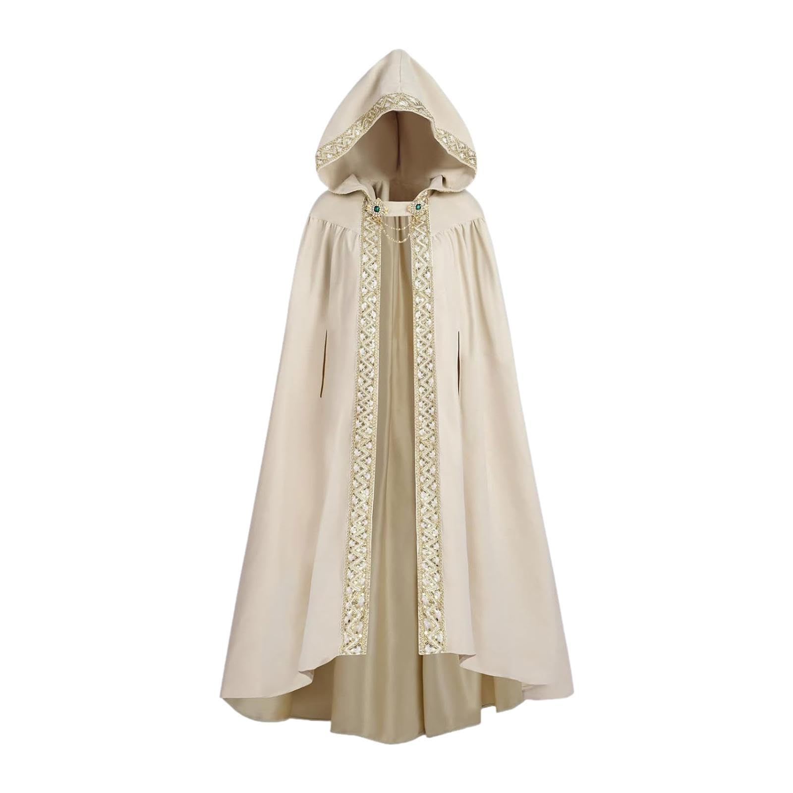 Hooded Cloak Dress up Medieval Cape for Easter Performance Beige-Clothing & Accessories-Women-Western Wear-Ponchos & Capes-image-16