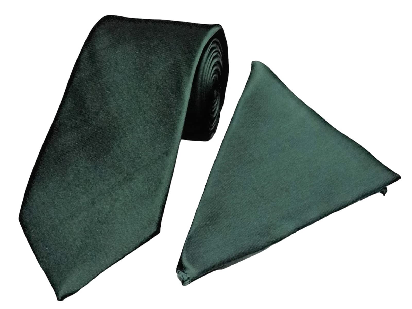 Men's Microfiber Polyster Solid Necktie With Pocket Square_Dark Green-image-4