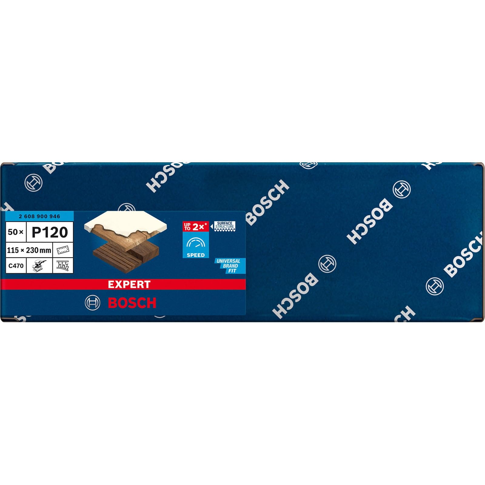 Bosch Professional 50x Carte abrasive Expert C470 con 14 fori (per Legno duro, Vernice su legno, 115x230 mm, Grana 120, accessorio Levigatrice orbitale)