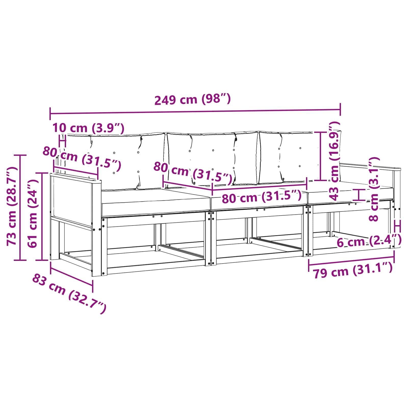 Set Divani da Esterno Modulare 3 Pz in Legno Massello di Acacia | Salotto componibile con struttura a doghe e cuscini imbottiti per relax in giardino patio e terrazza.
