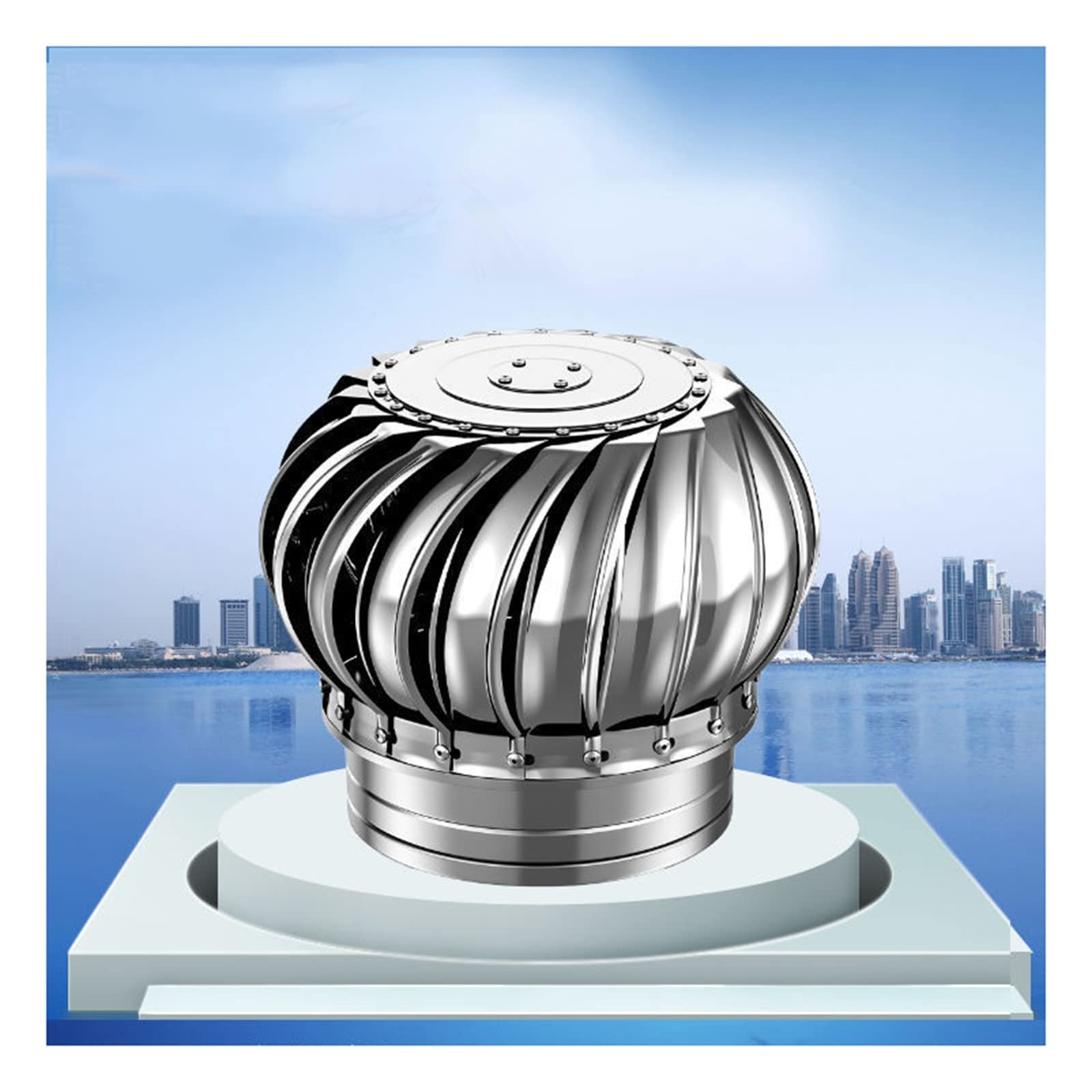 Rotating Chimney Cowl Cap, Chimney Cap Cowl Turbine Ventilator Rotating Stainless Steel 100-300mm(160mm/6.3in)
