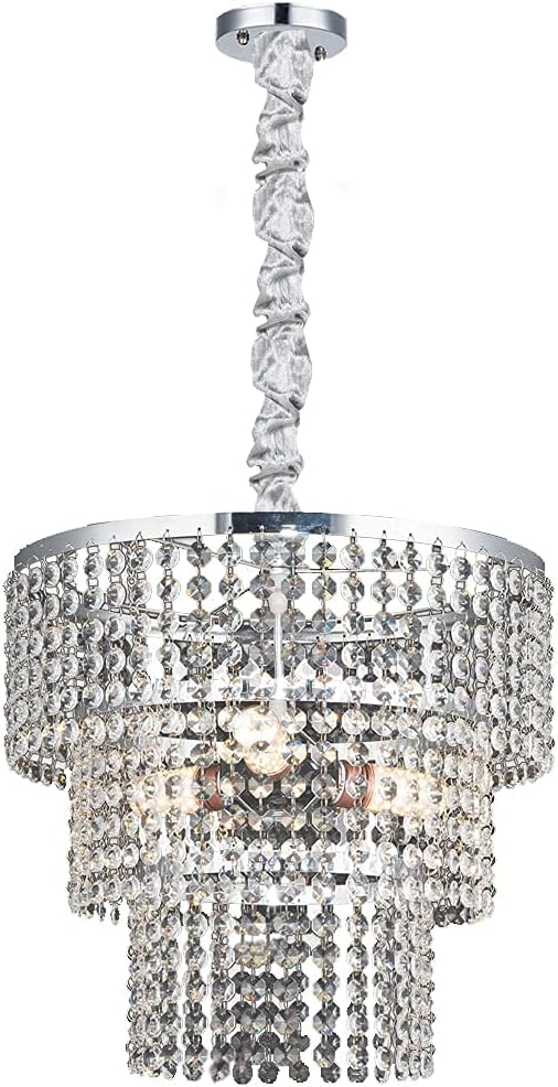 Best Cyber Deals 🔥 Luxurious K9 Crystal Chandelier with 3 Circle Octagon Shape Crystal Lighting Fixture Pendant Lighting for Dining Room Bathroom Bedroom Living-Room 3 E26 LED Bulbs (Clear/Chrome)