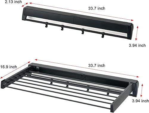 Miniatura 6 de Estante de secado montado en la pared, plegable de aluminio, capacidad de 88 libras, estante de lavandería plegable para secar ropa (negro)