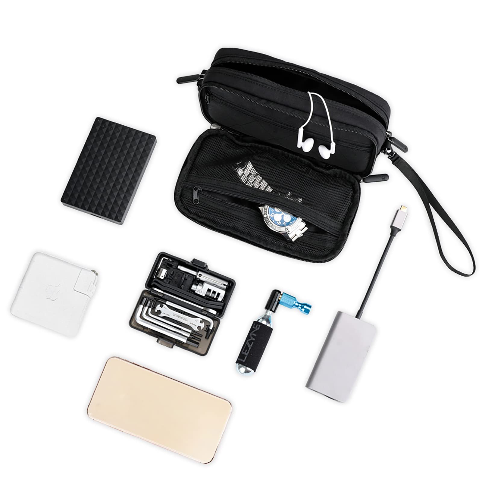 Bolsa de Manillar de Bicicleta Bolsa de Bicicleta de Poliéster Impermeable Multifuncional Bolsa de Almacenamiento de Bolsa de Tubo Superior con Correa de Hombro Extraíble