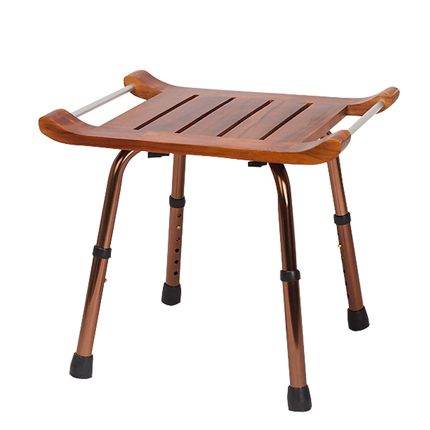 Adjustable Folding Teak Shower Seat with Arm Spa Shower Chair Bench with Aluminum Alloy Non-Slip Feet Foldable Shower Stool for Pregnant Woman Elderly Senior Handicap Disabled