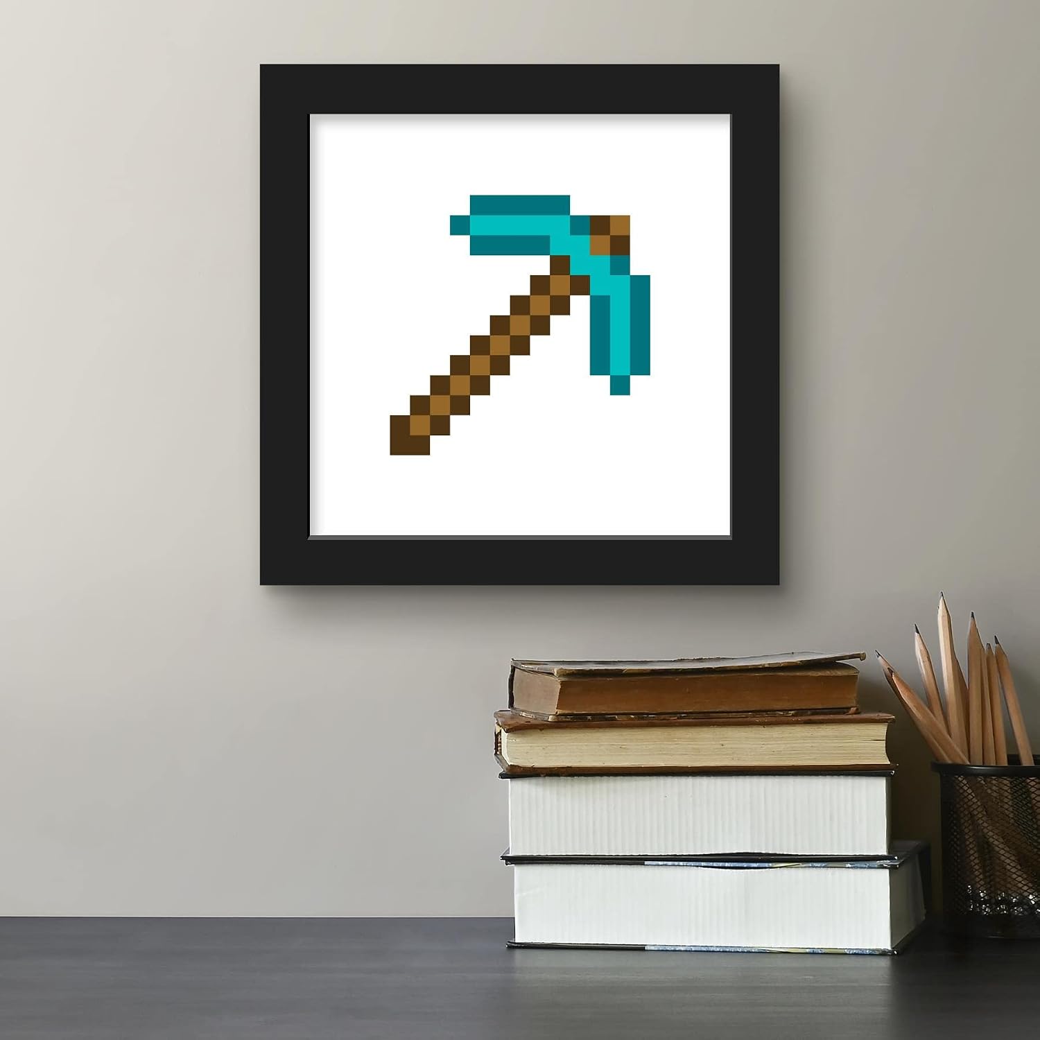 Trends International Gallery Pops Minecraft: Iconic Pixels - Items - Diamond Pickaxe Wall Art Wall Poster, 12" x 12", Black Framed Version image 5