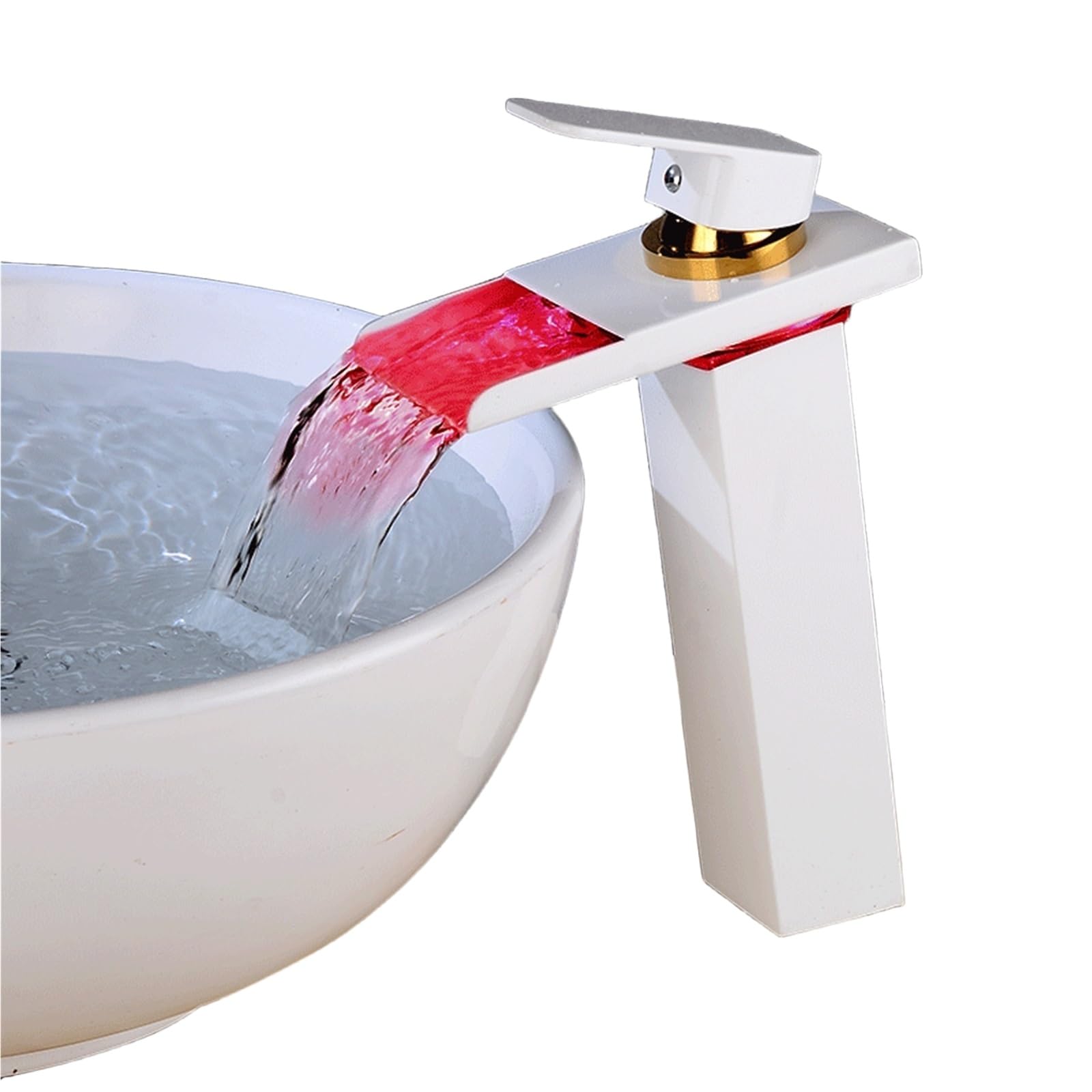 JNTFNE Faucet Modern LED Bathroom with Waterfall Spout Brass Basin Deck Mounted Mixer Tap for Sink Vanity