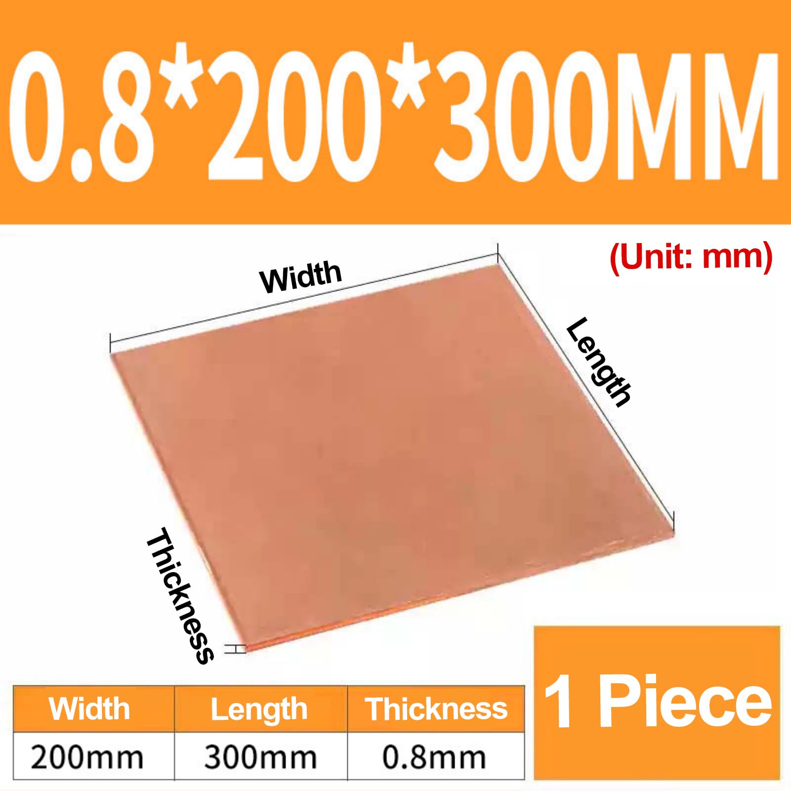 Dxcaicc Rame Rosso Solido Conduttivo T2 Spessore 0,8mm Lamina di Rame Puro per Scheda Circuito Laboratorio Fai-da-Te Materiali per Artigianato,200x300mm | Alta Qualità, Spessore Uniforme, Liscia Per Più Progetti, Progetti Elettrici Affidabili