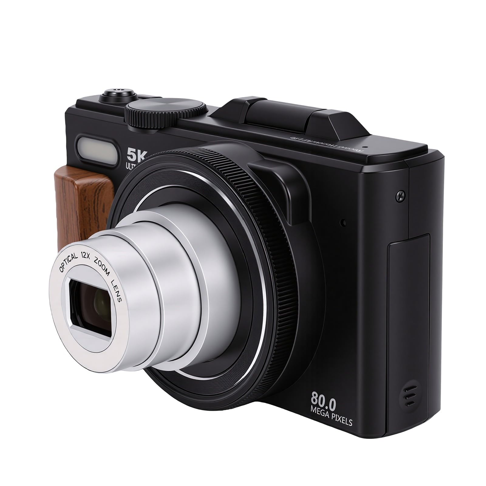 Bewinner Cámara Digital 5K para Vlogging de Fotografía de Viajes | Cámara sin espejo de 80MP con pantalla abatible 180 de 3 pulgadas, enfoque automático con zoom óptico de 12X, cámara WiFi