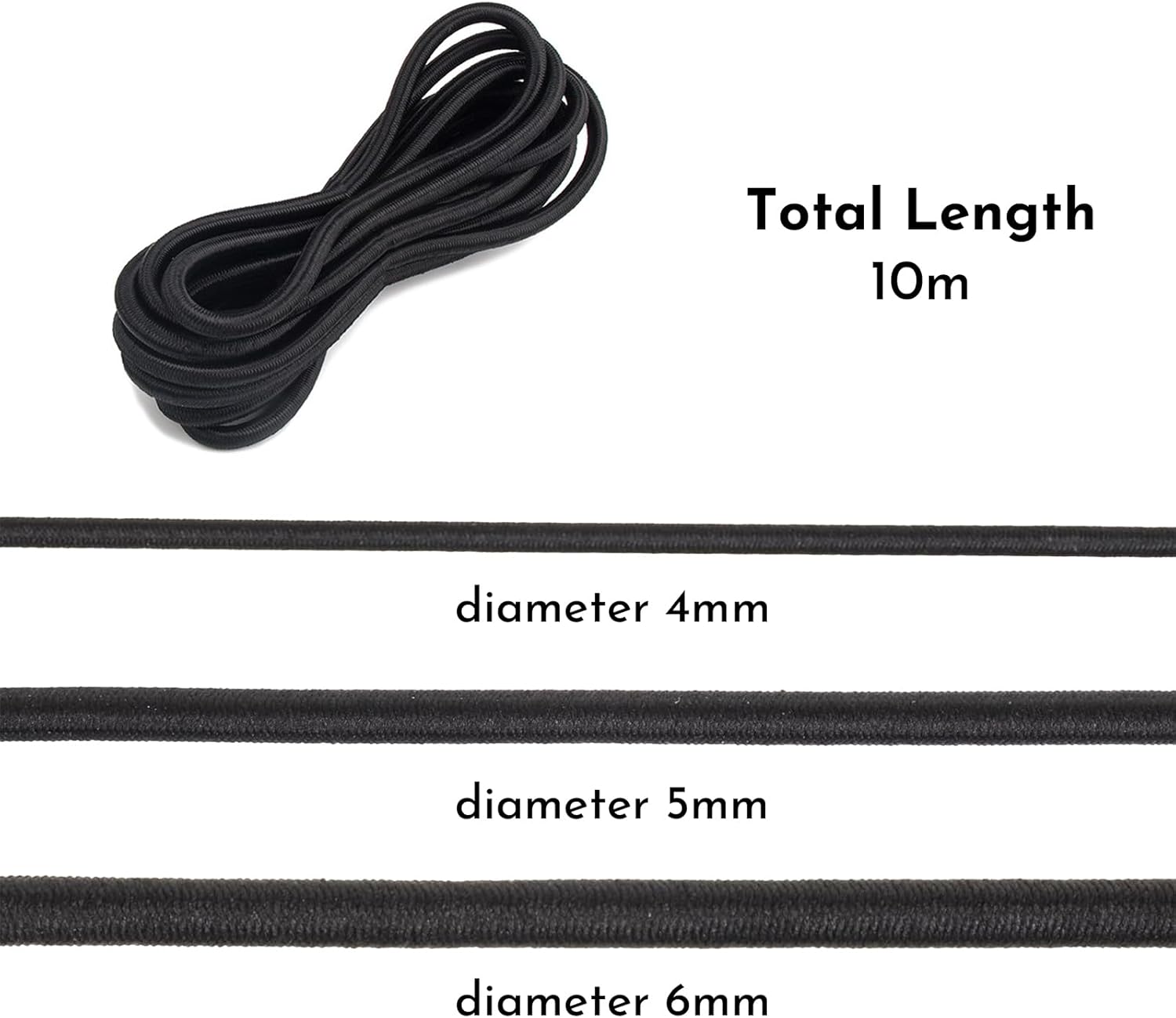 10 Meter Black Bungee Cord 4mm Round Elastic Cord Rope Solid Elastic String for Caravan Camping RVs Trunks Luggage Racks