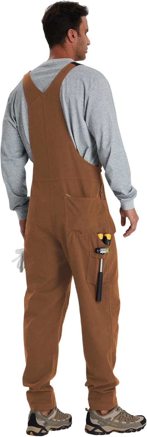 Men's Duck Bib Overalls - Double Front Unlined Utility Canvas Workwear with Adjustable Straps & Multiple Tool Pockets - Image 6