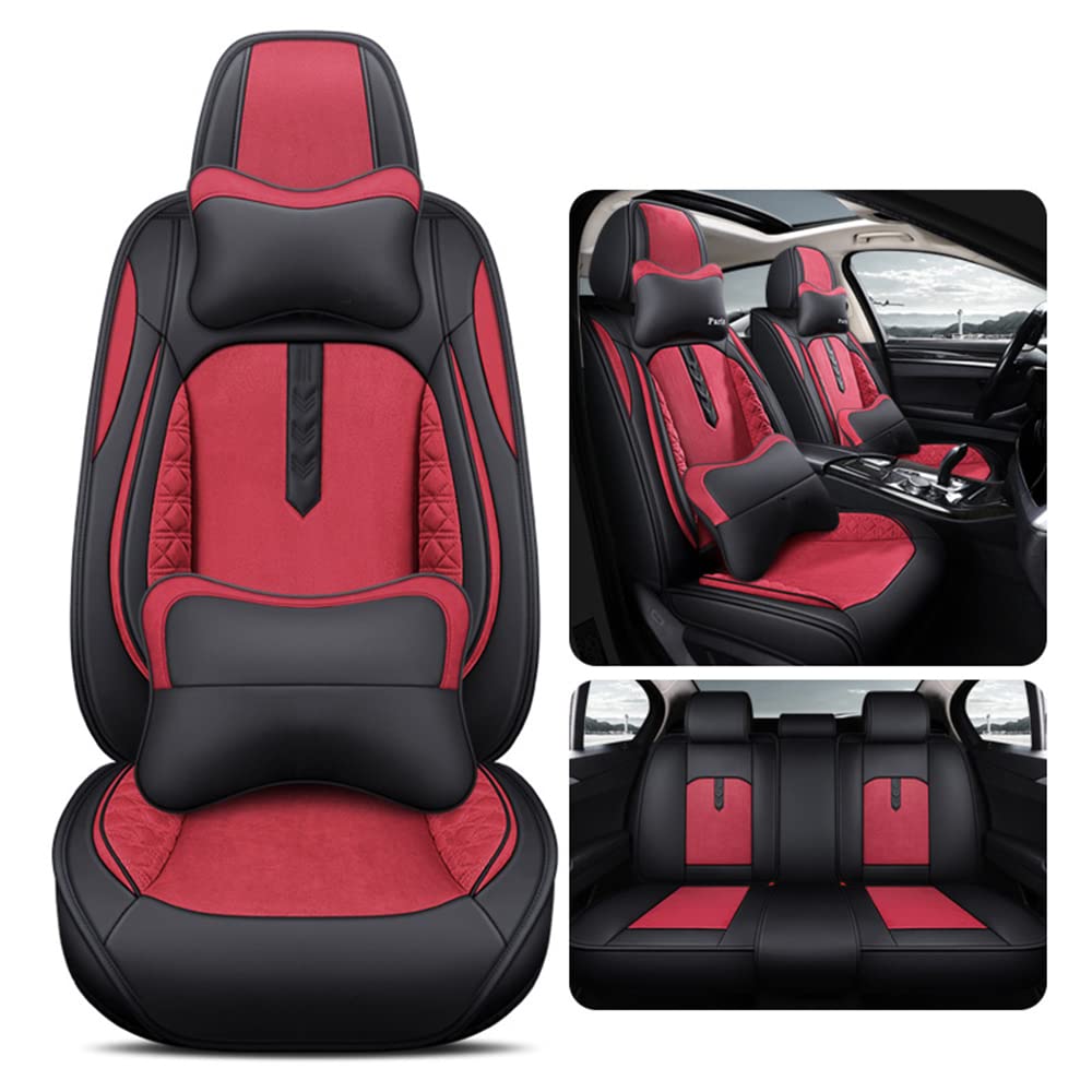 Poduszki do siedzenia samochodowego Poduszki PU Leather, Premium PU Skórzane pokrywy Siedzenia Kompatybilny z 95% samochodów (Sedan/SUV/Pickup/Van) do Akcesoriów Auto Wnętrza,Red + headrest