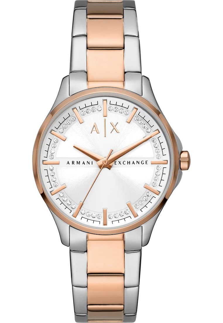 Armani Exchange Orologio A Tre Lancette Da Donna, Cassa In Acciaio Inossidabile 2T Argento/Rosa Da 36 Mm Con Bracciale In Acciaio Inossidabile, AX5258, Oro Rosa E Argento-image