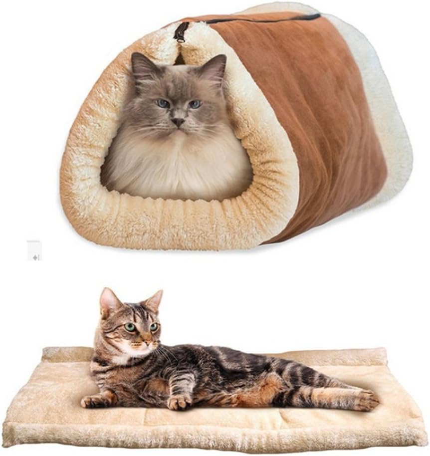 UMALL 2 in 1 Warm Bed Fleece Padding for Cats Kennel Indoor Soft Cushion Mats Square (Coffee)