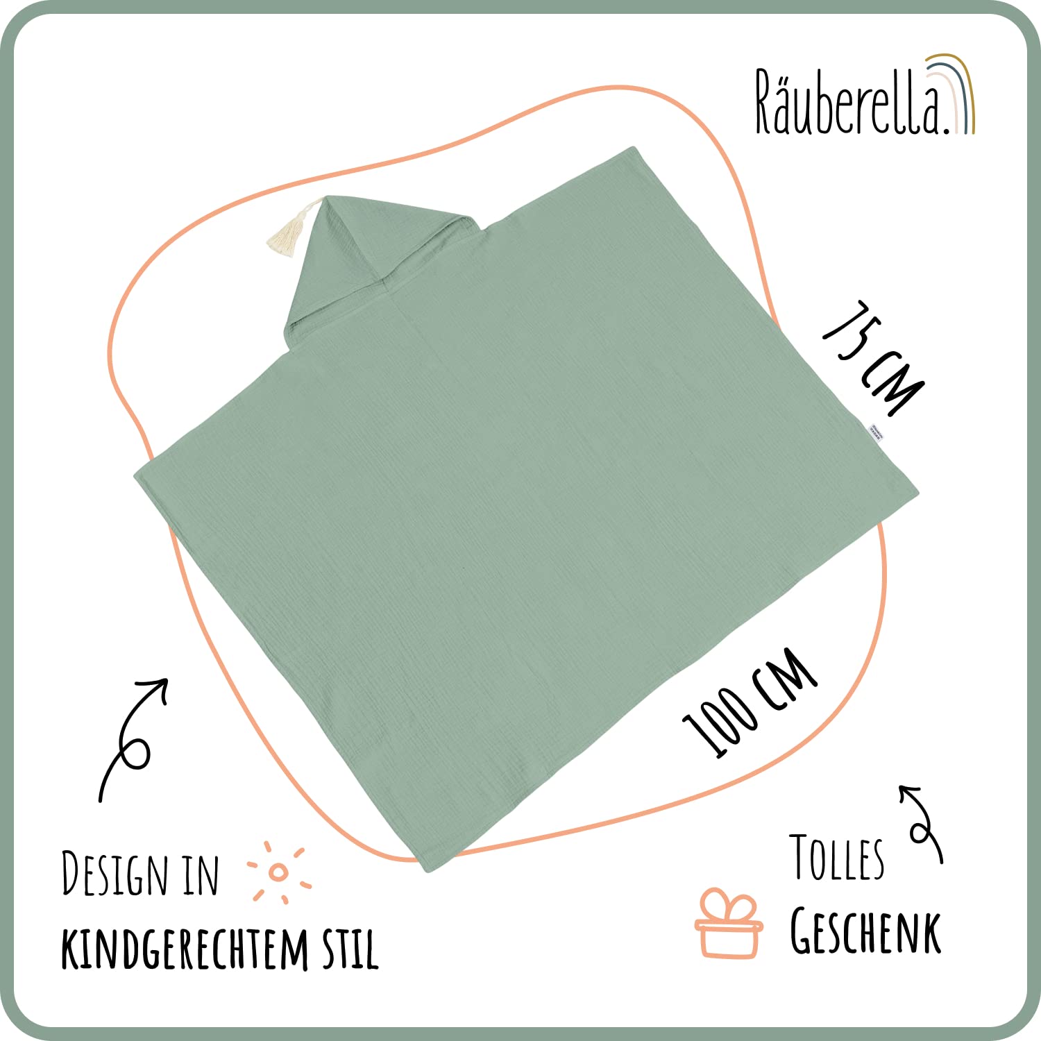 Asciugamano Con Cappuccio Per Bambini 100x100 Cm Verde – Morbido In Spugna, Assorbente, In Confezione Regalo - 4