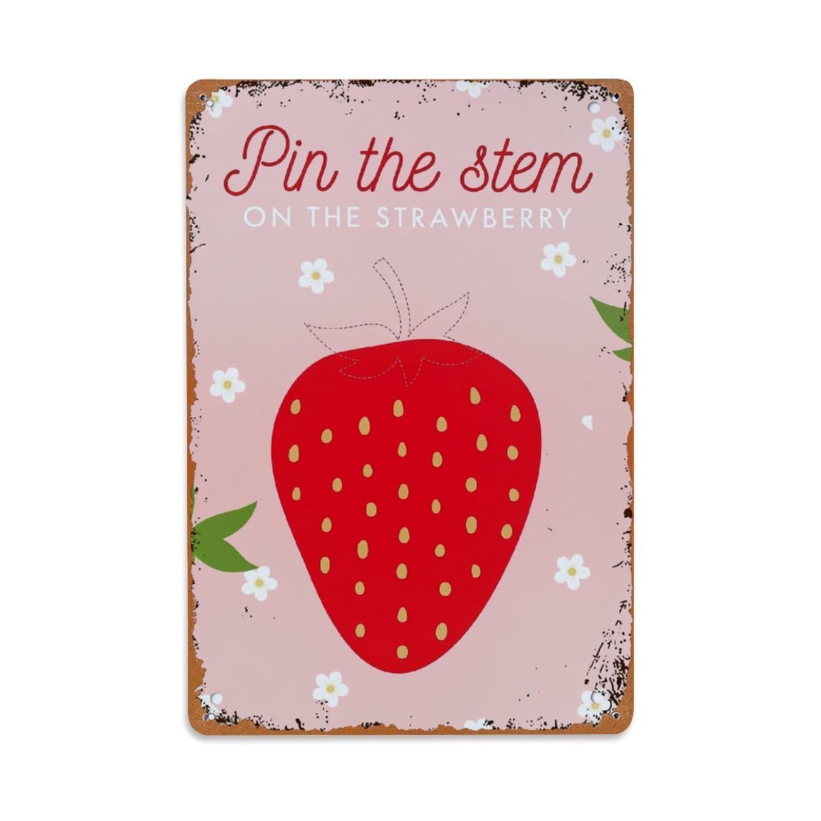 Jdfenggu Vintage Pin The Stem On Strawberry Retro Metal Tin Sign, Metal Poster For Bar, Home, Man Cave, Kitchen, Laundry Room Art Decor 8X12 Inch