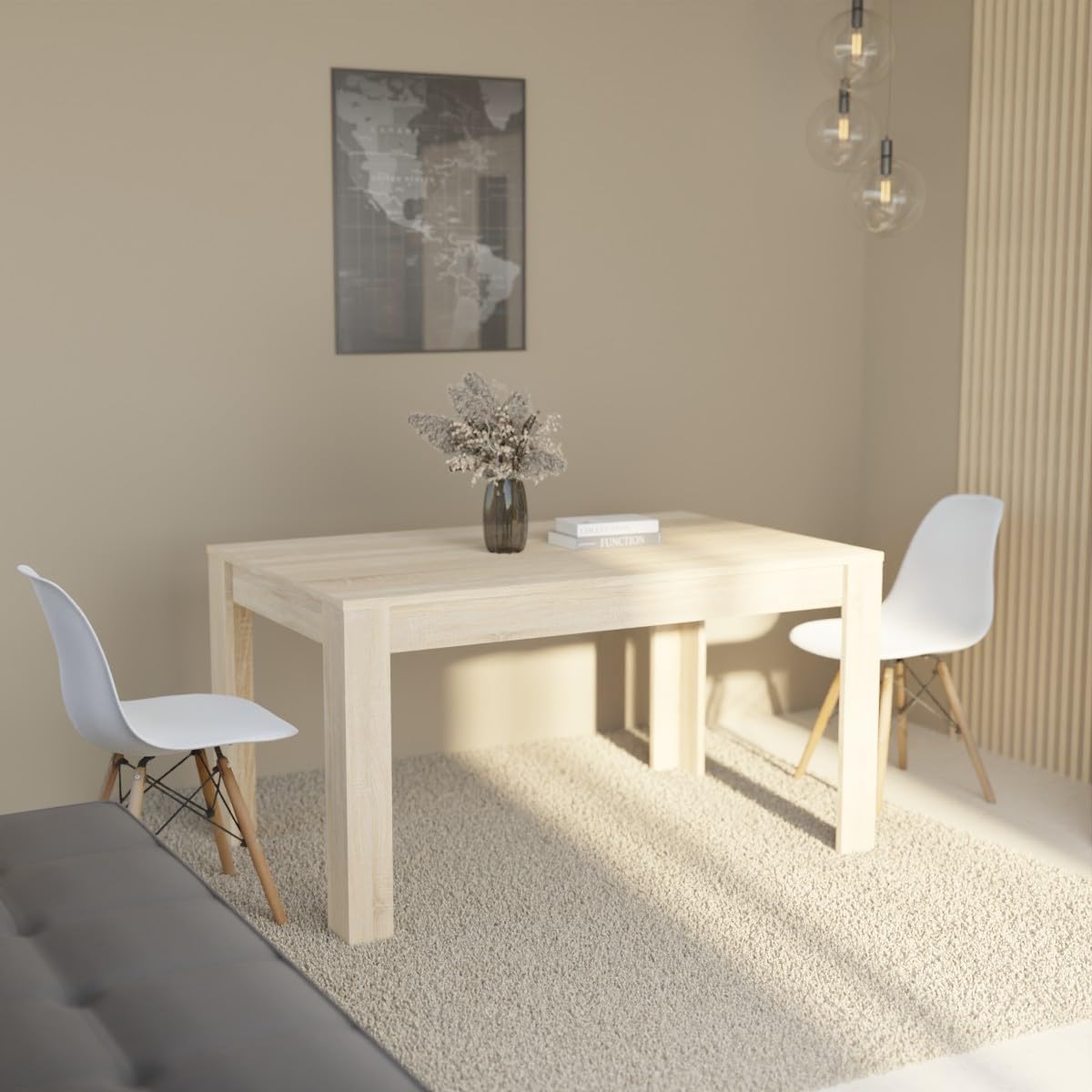 amuéblate online - Mesa de Comedor o Salón, Modelo Mónaco, Robusta y Funcional, Color Cambria, Medidas: 140 cm (Largo) x 80 cm (Ancho) x 75 cm (Alto)