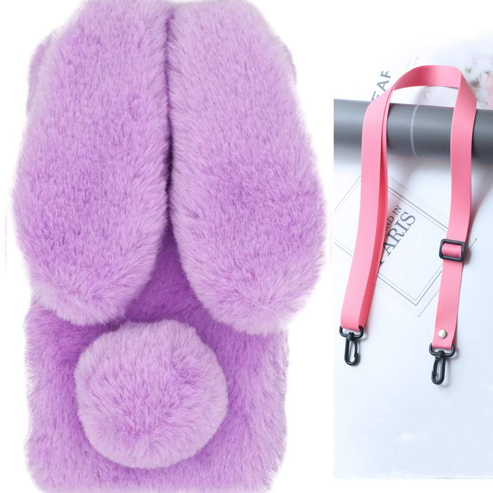 Custodia Per Telefono Sofficissima A Forma Di Coniglio Con Orecchie 3D E Strass - Cover In Peluche TPU Con Tracolla E 2 Pellicole In Vetro, Per Donne E Ragazze