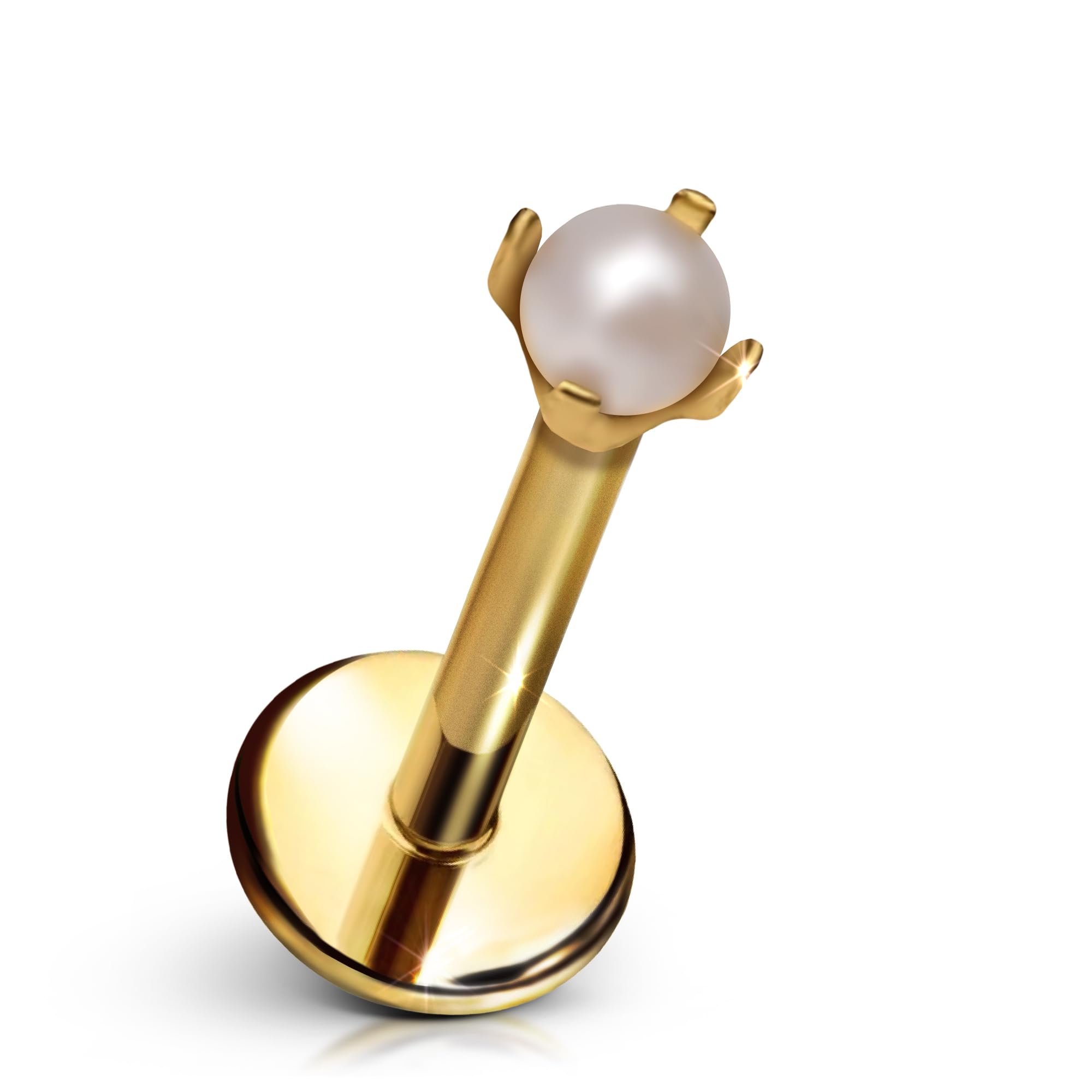 Cords Club Micro Pearl Flat Back Stud – 316L Surgical Steel, Push Pin Design for Sensitive Ears — Available in 18K Gold Plated Surgical Steel & Steel