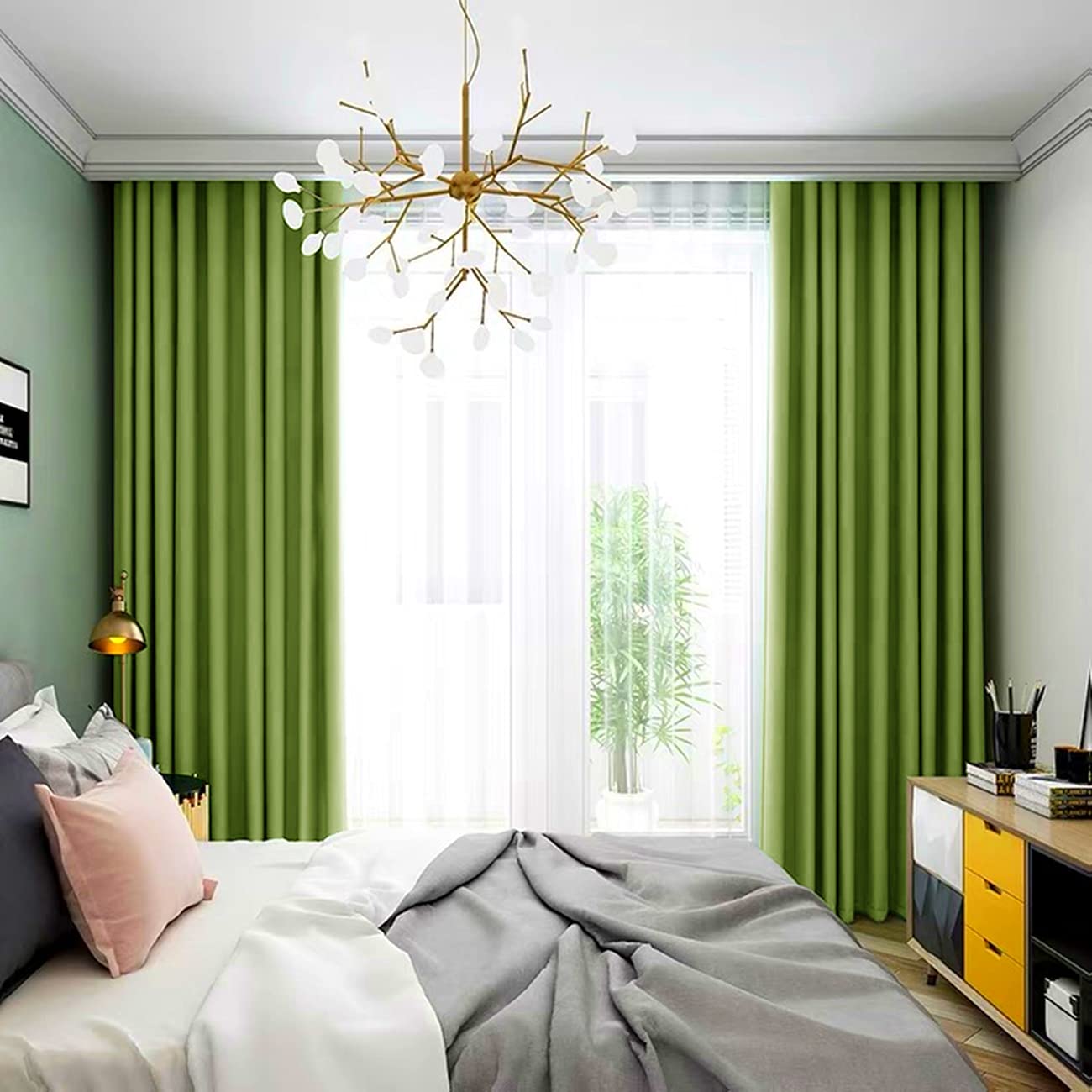 IHOME HOMIE 1 PIECE Blackout Curtains for Living Room Bedroom Reduce Noise Isolate High Temperature Shading Ultraviolet Rays Energy Saving Blackout Drapes Grommet Top (17 Green, 150*270 cm)