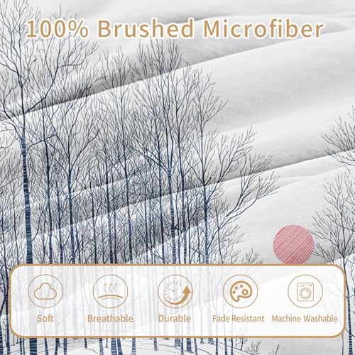 Housse de couette arbres en microfibre premium 160x200 avec zip durable