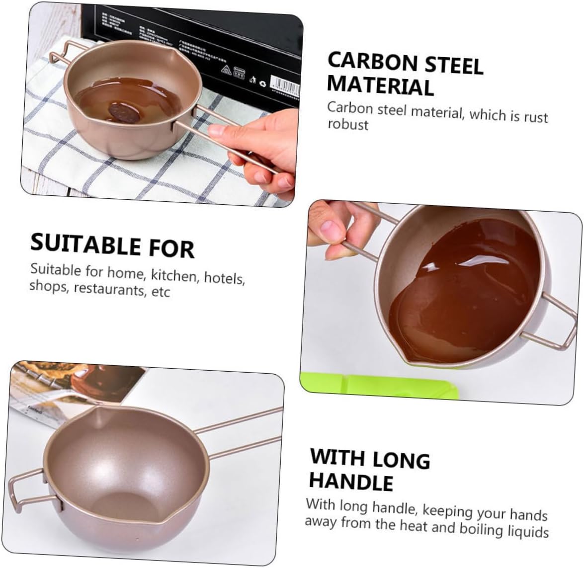 1pc Carbon Steel Chocolate Melting Pot for Candy Butter and Cheese Handle Design for Safe Use for Baking and Homemade Treats