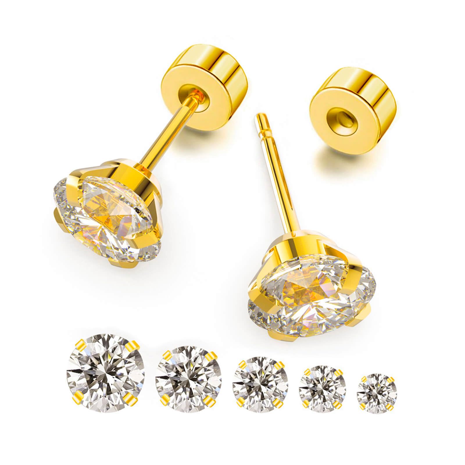 5 Pairs Threadless Flat Back Stud Earrings for Women Men,Cubic Zirconia 3/4/5/6/8mm, Surgical Steel Stud Earrings Sets for Cartilage Helix Tragus Piercing Jewelry