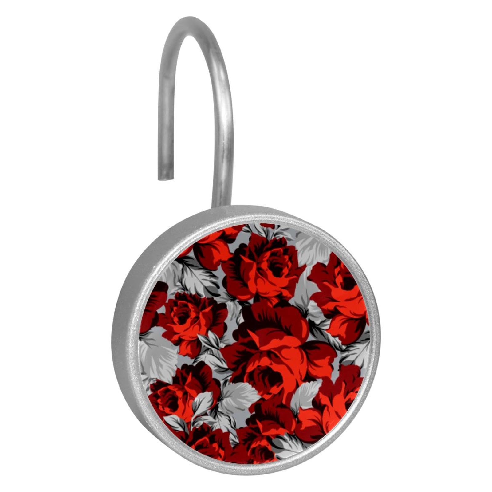 Crochets de rideau de douche déco : 12 anneaux roses rouges pour tringle de salle de bain en inox