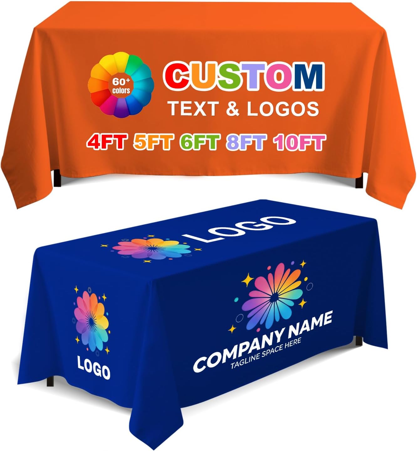 Custom Table Cloth with Business Logo Custom Tablecloth 4/5/6/8/10FT, Personalized Table Cloths for Business Tradeshow Events, Company, School, Shop (4FT Open Back)