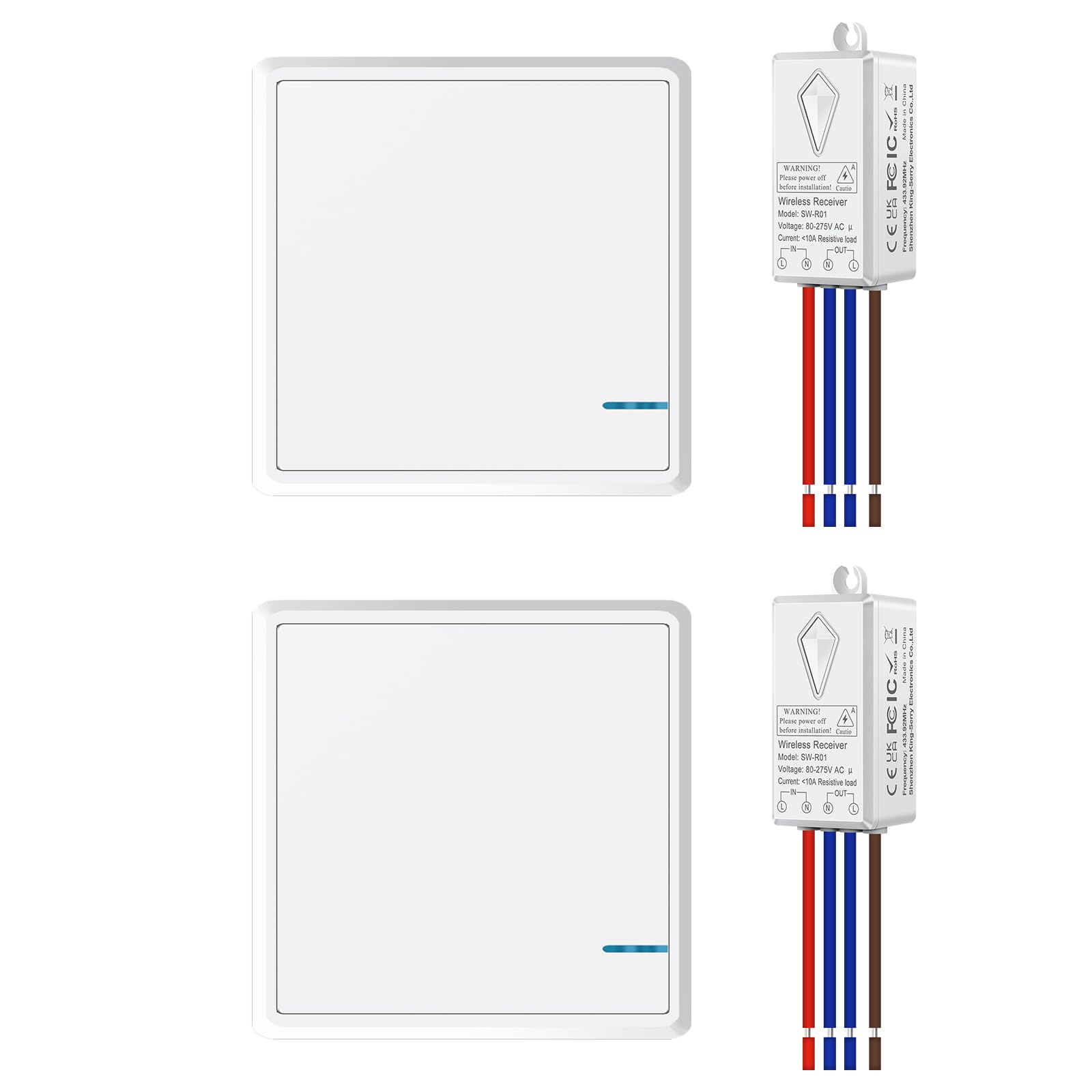 Funkschalter 230V, NineLeaf Funk Lichtschalter Set, 10A 1000W Lichtschalter Set, 400 m Funkreichweite, Upgrade für versteckte Verkabelung, Einfache Installation, IP66 Wasserdicht, 2SET