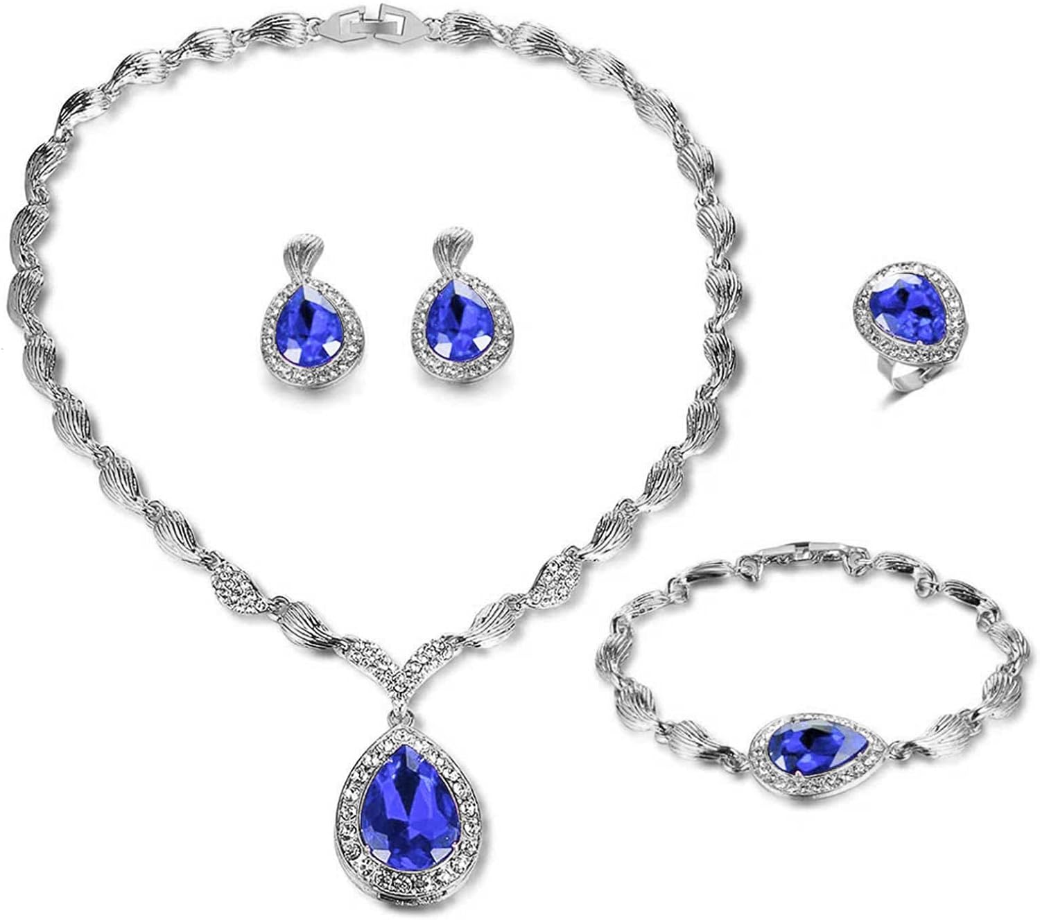 FUNOJOY Womens Luxury Africa Dubai 18k Gold Plated Jewelry Sets Wedding Rhinestone Crystal Bib Statement Necklace Earrings Set for Brides Party Prom