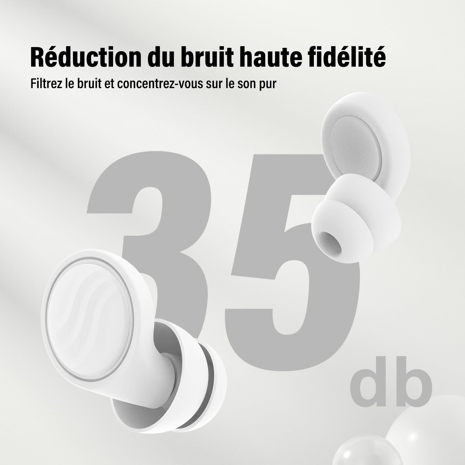 Boule quies, Bouchon d'oreille pour dormir réutilisables antibruit avec 7 paires d'embouts en silicone, bouchons de couchage pour étudier, se concentrer, voyager et assister à des concerts