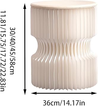 Foldable Paper Stool Portable Folding Kraft Paper Accordion Round Stool for Home & Commercial Use Black 30cm/11.81in