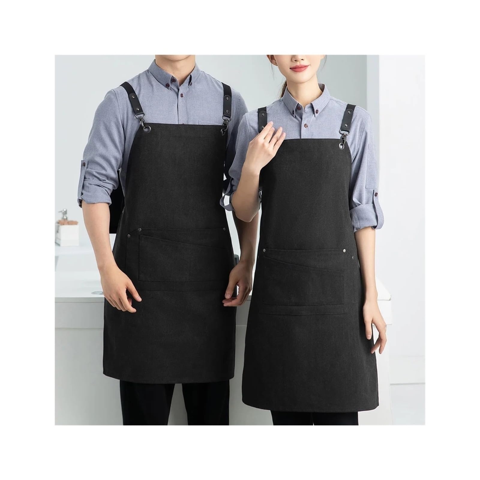Tela Grembiuli Grembiule da cuoco 1 pezzo for uomo e donna con grandi tasche multifunzionali, incrocio in tela di cotone sul retro
