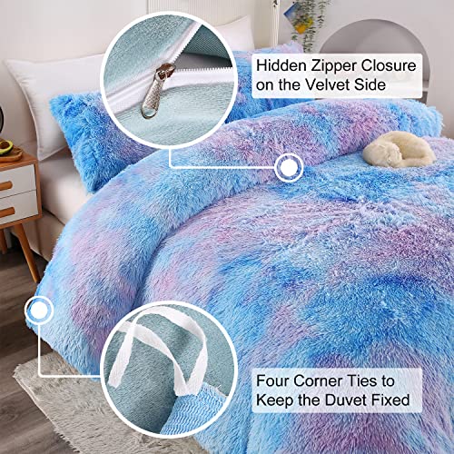 Sumfunry Plush Shaggy Bedding Sets Crystal Velvet Plush Shaggy Duvet Cover Set 2Pc Galaxy Bedding Fluffy Bedding With Zipper Closure Twin Size #TOP2