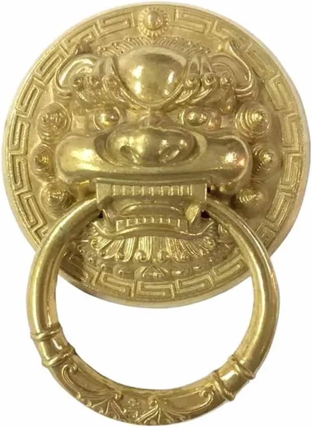 Zhaoqin 200Mm Copper Color Door Knocker Elegant 1Pcs Vintage Brass Die Casting Lion Head Door Knocker Handle Solid Woodglass Courtyard Gate Ring Knob(200Mm Copper Color)