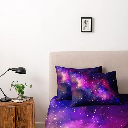 Miniatura 2 de Holiyjog Funda de Edredón Galaxia Juego de Ropa de Cama Espacial Tamaño King para Adolescentes y Niños, para Niños y Niñas Juego de Cama Morado