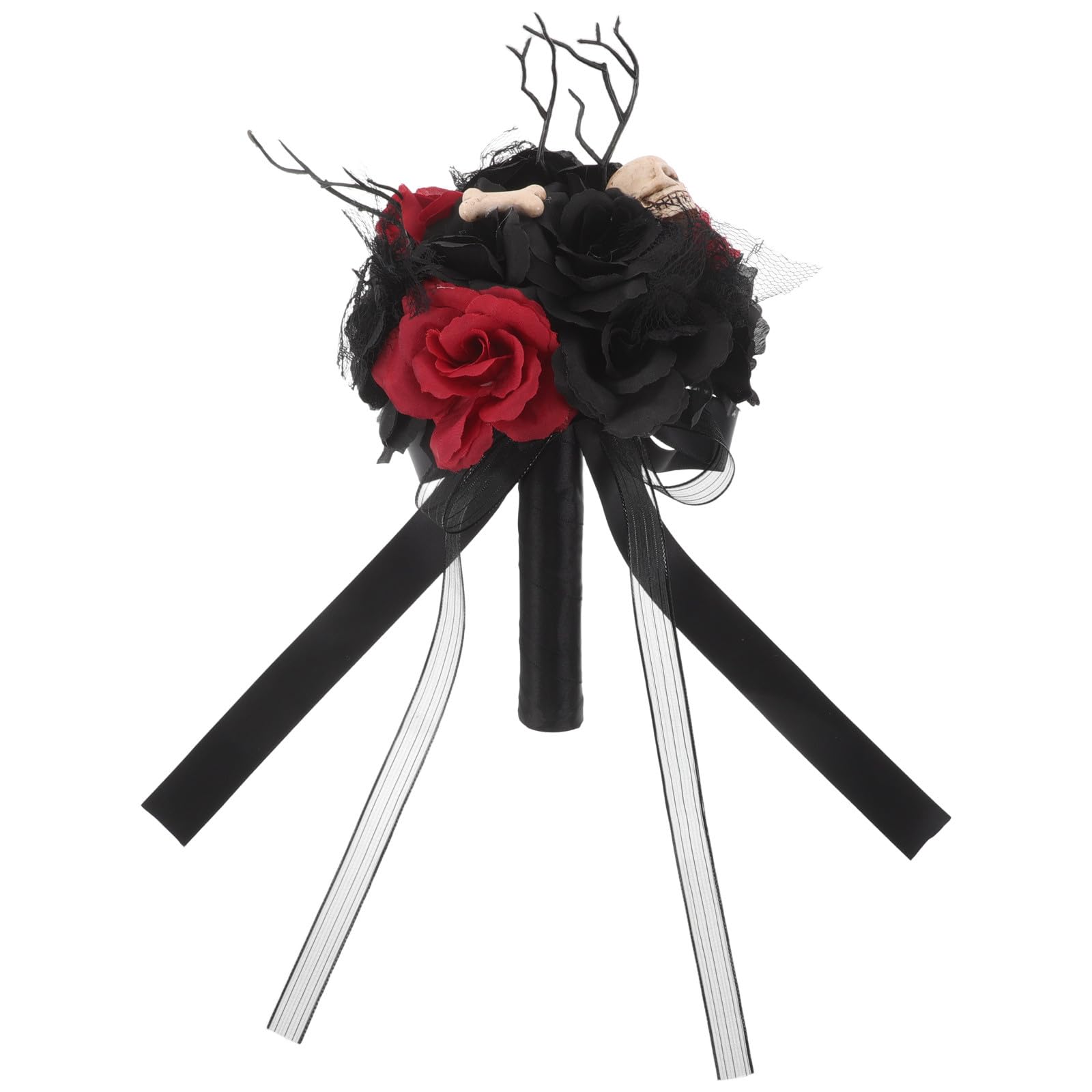 Flores artificiales negras y rojas de tela decorativas para decoracion de Halloween gotica