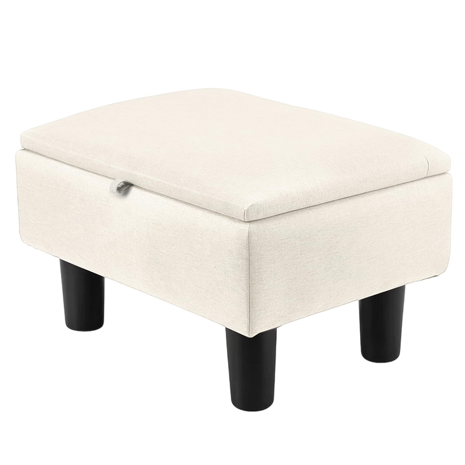 ANYVOYAGE Footstool with Storage, Fabric Small Ottoman Footstool with Padded Seat, Sofa Footrest Extra Seating for Bedroom Living Room Entryway, 15.7"×11.8"×9.4", Light Beige