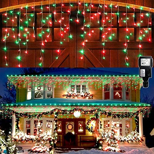 Heceltt Christmas Lights Outdoor Decorations, Multicolor Icicle Light 40m 1280 LED 8 Modes Mains Powered, Clear Wire Outdoor Waterproof Fairy String Light with Timer Memory for Roof Window Party Decor