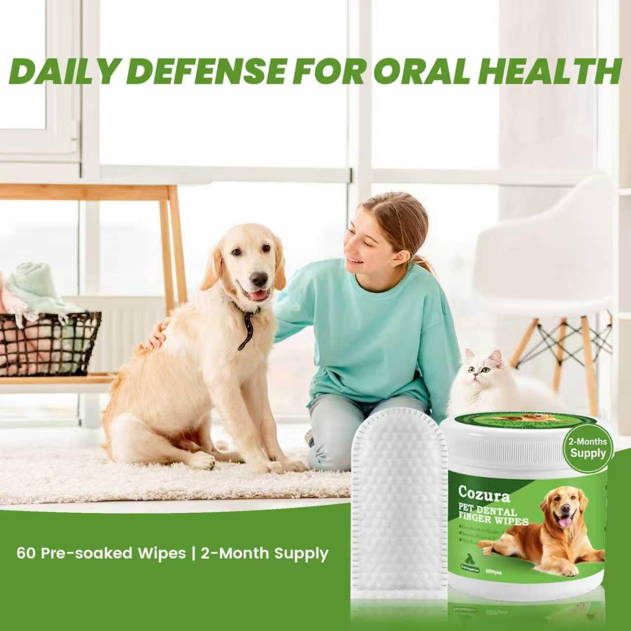 Dog Dental Wipes for Teeth Cleaning - Removes Plaque & Tartar, Effective Toothbrush & Toothpaste Alternative Kit Finger Pet Dental Care Pads, Fresh Breath for Dogs & Cats - 60ct, Unscented - image 8