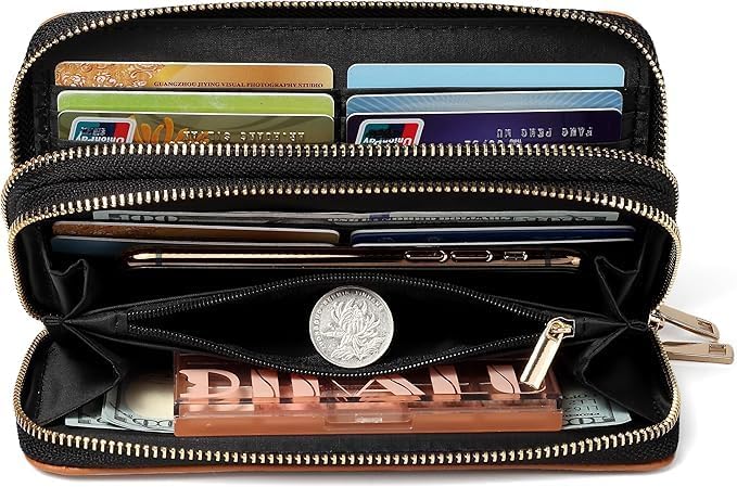 Women's Checkered Wallet, Large Capacity Highland Purse, 2 Zippers Card Cases and Money Organizers for Ladies (Grid Pink) - Image 6