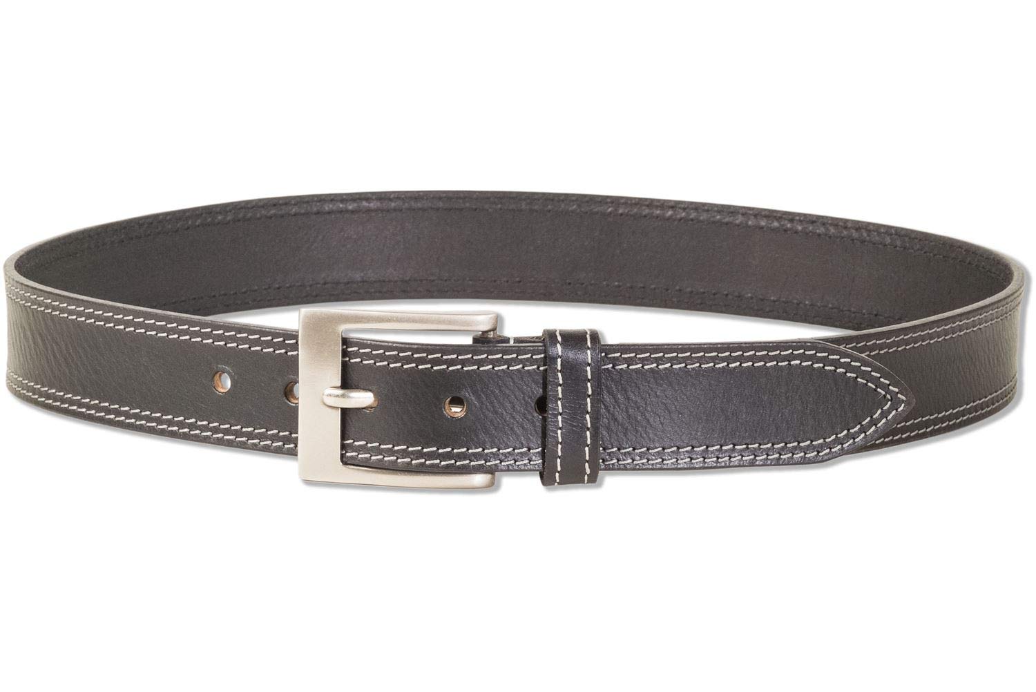 RimbaldiLeather belt with solid metal buckle made of full buffalo leather in black with double stitching in light grey – TW/BW 100 cm