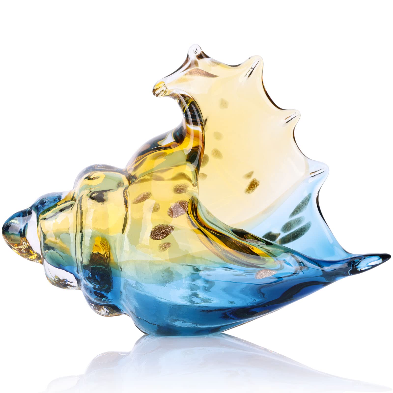 XMGZQ Hand Blown Glass Conch Statue,Glass Art Figurine,Coastal Home Decor with Sea Shells,Living Room TV Cabinet,Bookcase,Beach Decoration,Entryway Conch Horn Glass Figurines Decoration